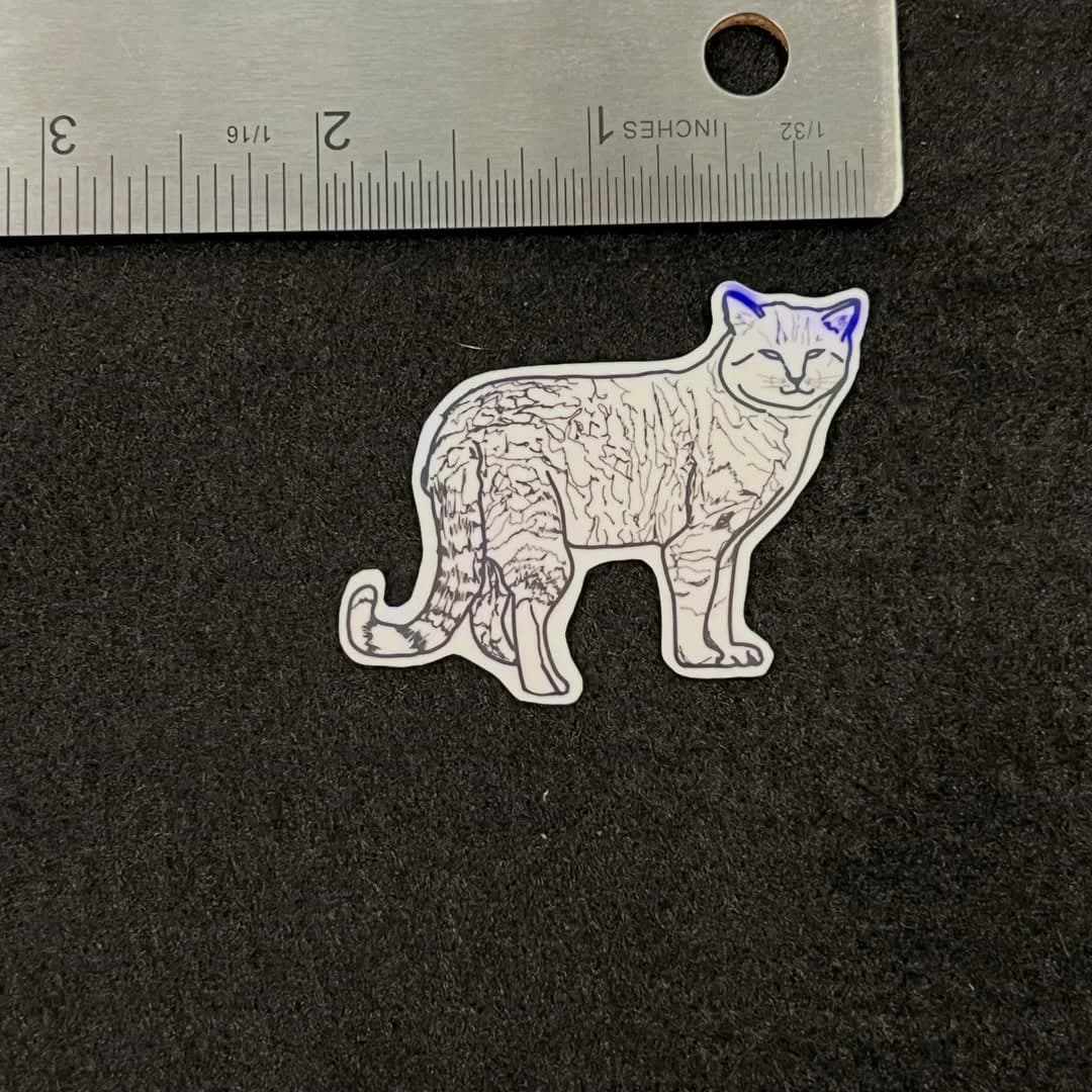 Momo sticker next to a ruler, about 2 inches wide